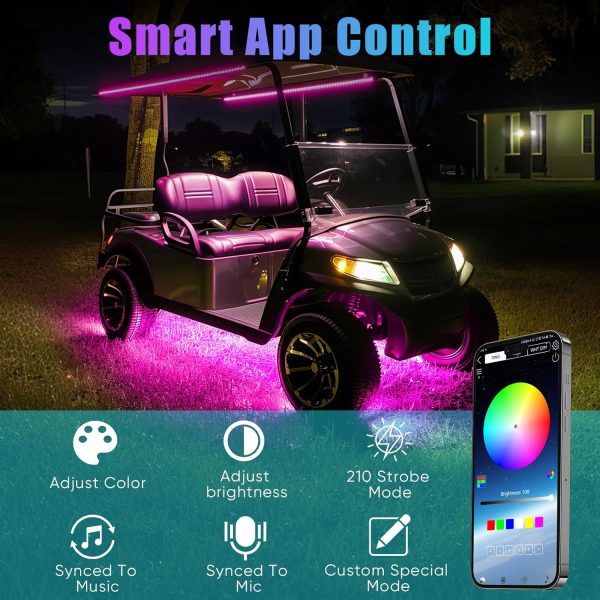 Golf Cart Underglow LED Light Strip Kit with Canopy Lights, 210 Modes Glow - Image 4