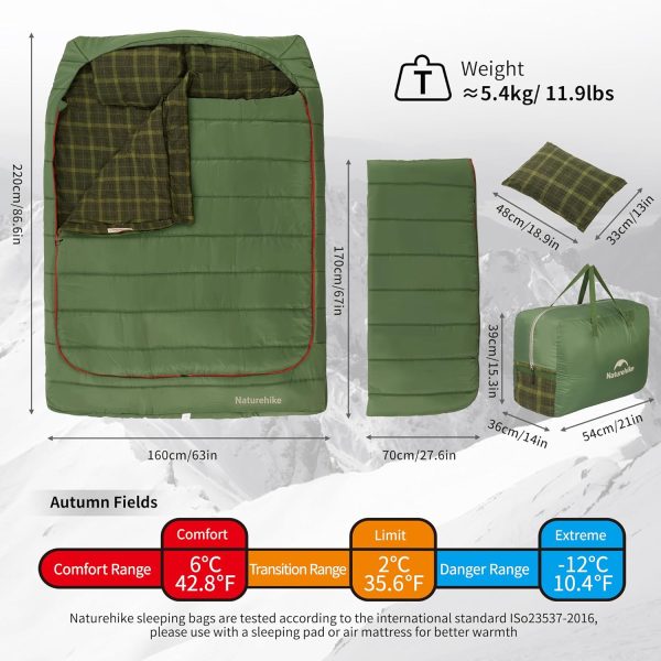 Naturehike 0 Degree Flannel Two Person Sleeping Bag with Pillows for - Image 2