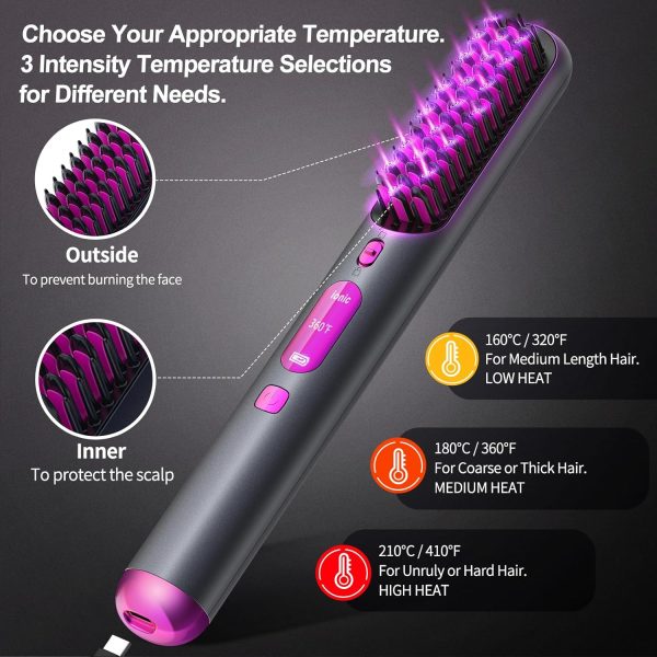 Cordless Hair Straightener Brush, Portable Hair Straightener for - Image 7