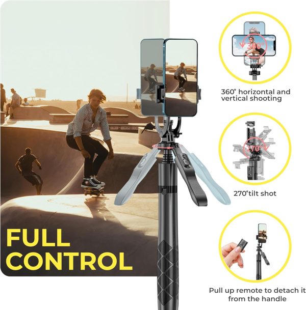 Phone Tripod 62" Selfie Stick for iPhone with Remote and 3W LED Light, - Image 2