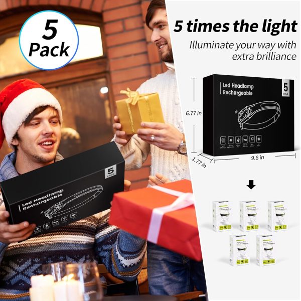 5 Packs LED Headlamp Rechargeable HeadLamps for Adults, 5 Modes Head Light - Image 6