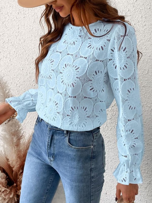 CUPSHE Women Eyelet Long Sleeve Tops Shirts Dressy Hollow Out Crochet Lace - Image 4