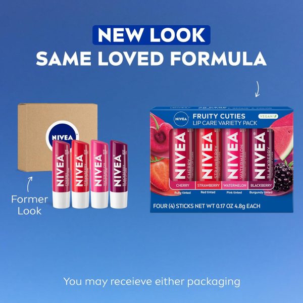 NIVEA Lip Care, Fruity Tinted Lip Balm Variety Pack, Cherry, Strawberry, - Image 2