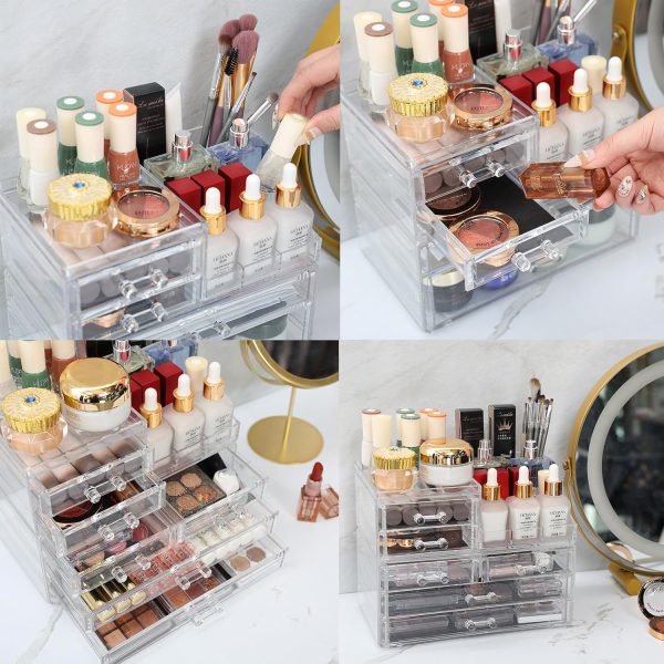 SuoXing 2 Pack Acrylic Counter Makeup Organizer for Vanity,Stackable 6 - Image 7