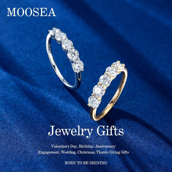 5 Stone Moissanite Rings for Women, 3.75MM D Color VVS1 Clarity Lab Created - Image 3