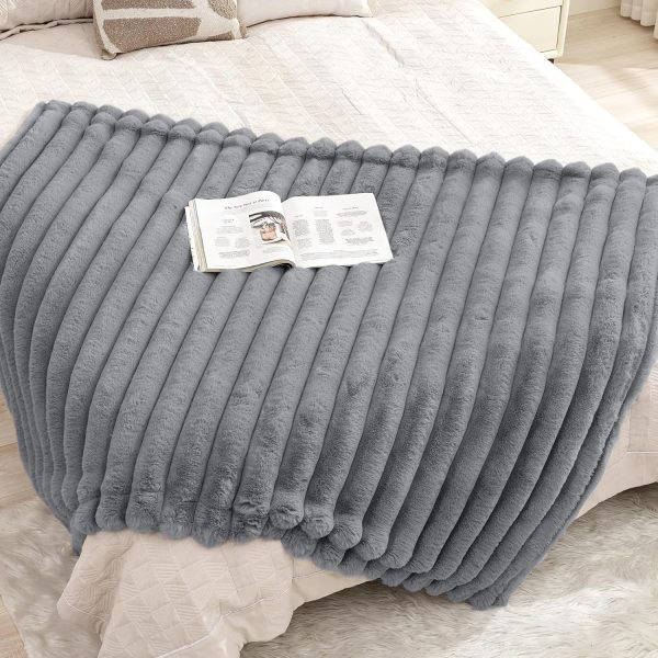 Faux Fur Throw Blanket for Couch,Cozy Soft Plush Thick Striped Luxury - Image 6