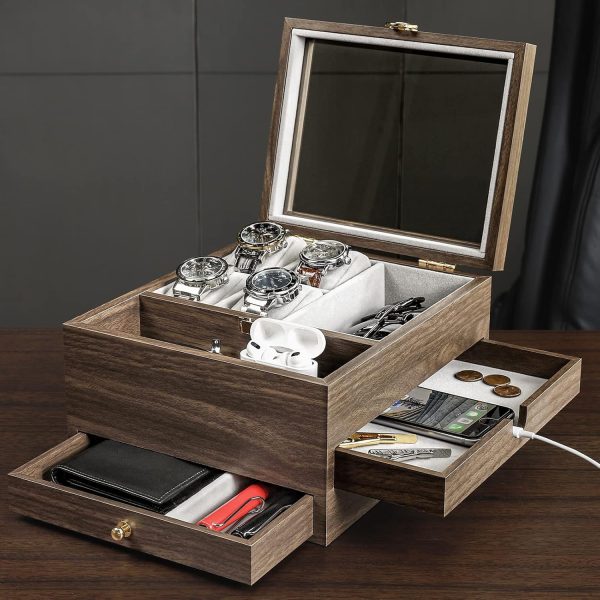 Homde Watch Box for Men Jewelry Organizer with Real Glass Watch Case for - Image 6