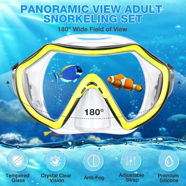 Snorkeling Gear for Adults, Dry Adult Snorkel Set HD Panoramic View Snorkel - Image 2