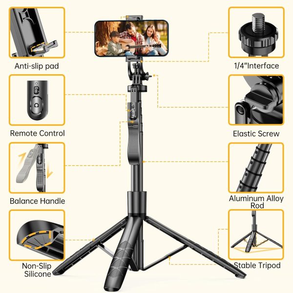 61" Selfie Stick Tripod, All in One Extendable Phone Tripod Stand with - Image 2