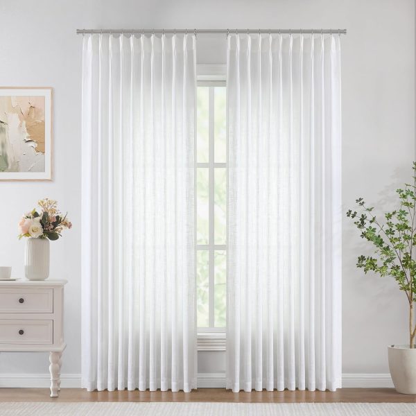 Vision Home White Pinch Pleated Semi Sheer Curtains Textured Light - Image 2