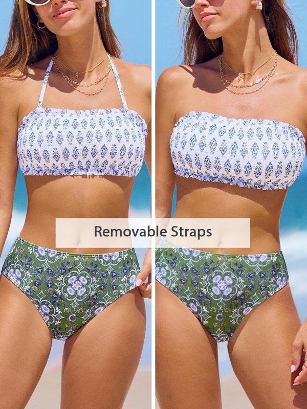 CUPSHE Bikini Set for Women Two Piece Swimsuit Bandeau Top Back Tie Mid - Image 2