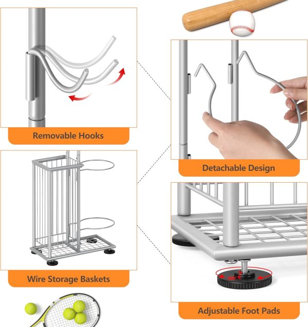 Garage Ball Storage Sports Equipment Organizer 7 Tier Basketball Rack - Image 5