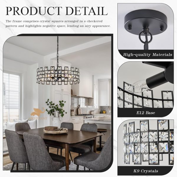 Modern Black Chandelier 6-Light Crystal Pendant Light D18’’ Semi Flush - Image 8