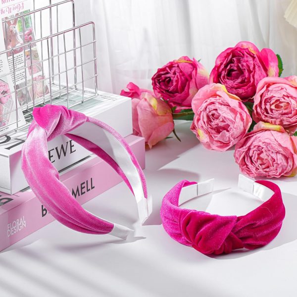 YanJie Valentines Headbands for Women Rose Velvet Knotted Wide Headbands - Image 4