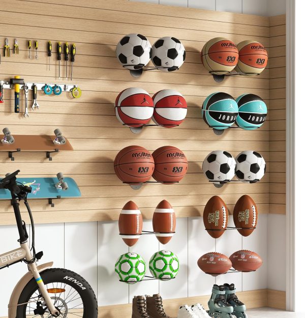 6 balls Wall Mounted Basketball Rack,3-Packs Vertical Ball Rack,Sports - Image 4