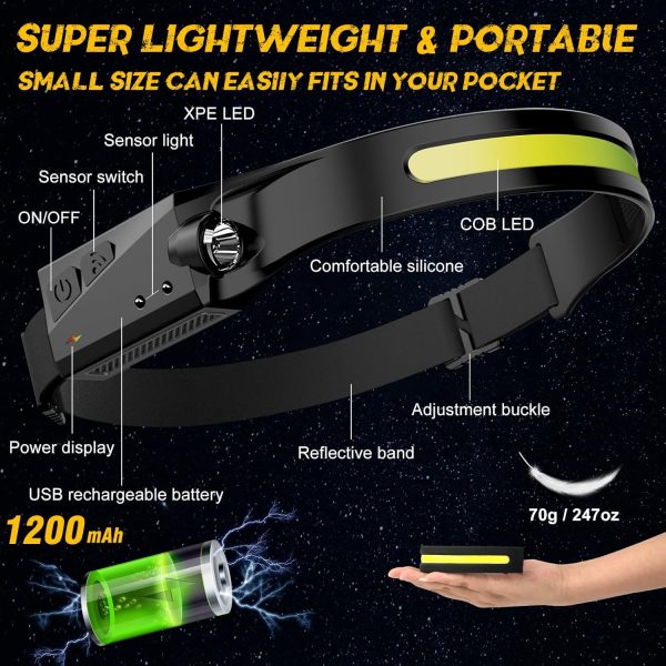 LED Headlamp, 2 Pack Rechargeable Flashlight for Adults, 230 Wide Beam Head - Image 5