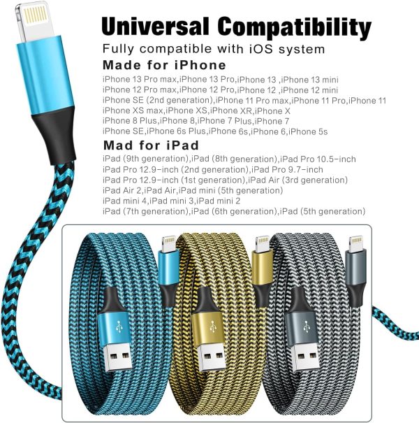 for iPhone Charger 3 Pack 6FT USB Lightning Cable MFi Certified Fast - Image 7