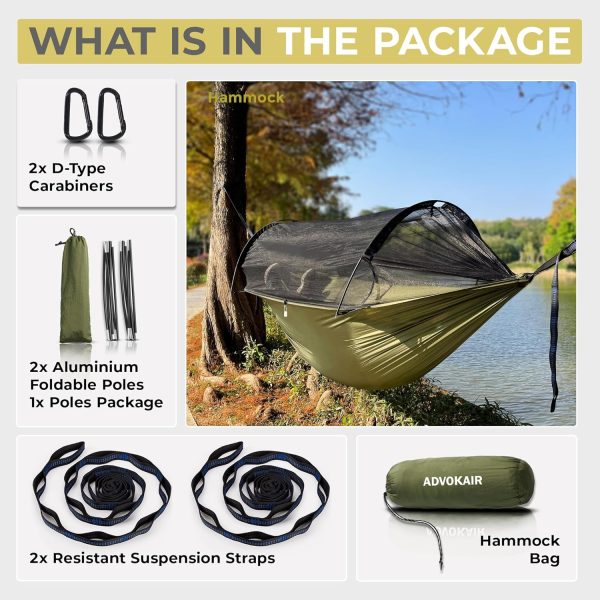ADVOKAIR Camping Hammock with Mosquito Net Up to 500lbs, Ultralight and - Image 6