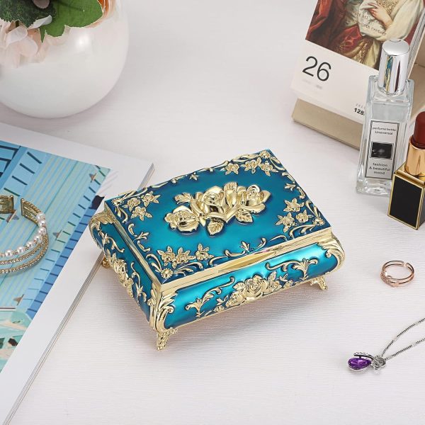 Hipiwe Metal Decorative Jewelry Box Vintage Treasure Chest Case Ornate - Image 9