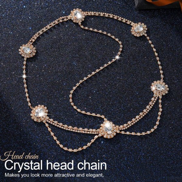CAKURE Rhinestone Boho Head Chain Jewelry Gold Hair Chains Layered Bride - Image 2