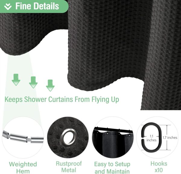 Dynamene Stall Fabric Shower Curtain - 54 inch Wide Waffle Weave Weighted - Image 4