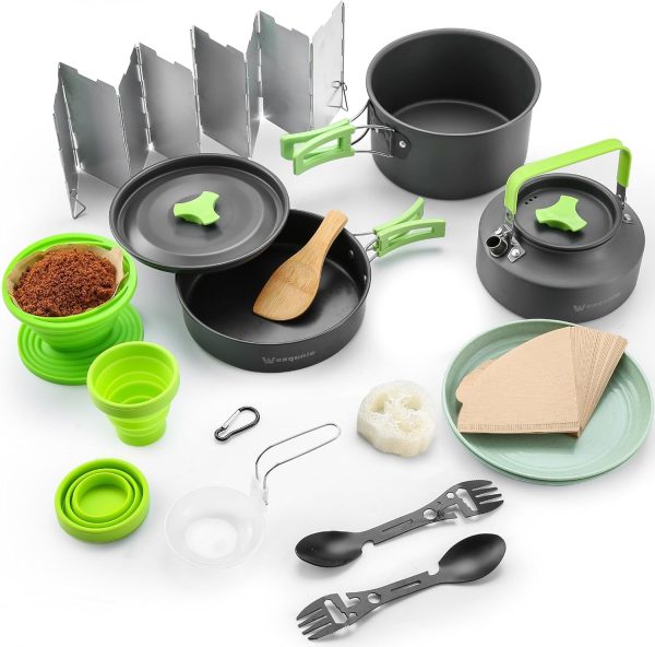 Camping Cooking Cookware Mess Kit - Non-Stick Lightweight Pot Pan Kettle - Image 2
