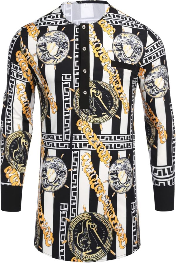 Daupanzees Mens African Traditional Luxury Pattern Printed Button Long - Image 2