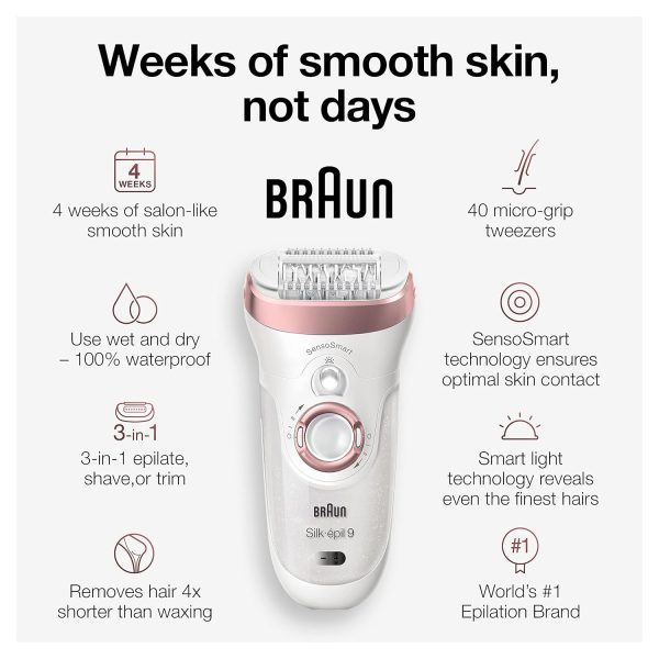 Braun Epilator Silk-épil 9 9-720, Hair Removal Device, Epilator for Women, - Image 3