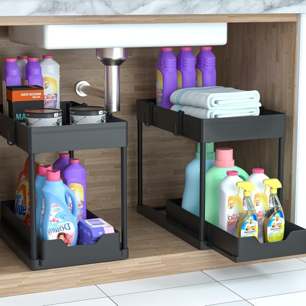 Under Sink Organizer 2 Pack, Bathroom Cabinet Organizer, 2 Tier Sliding - Image 7