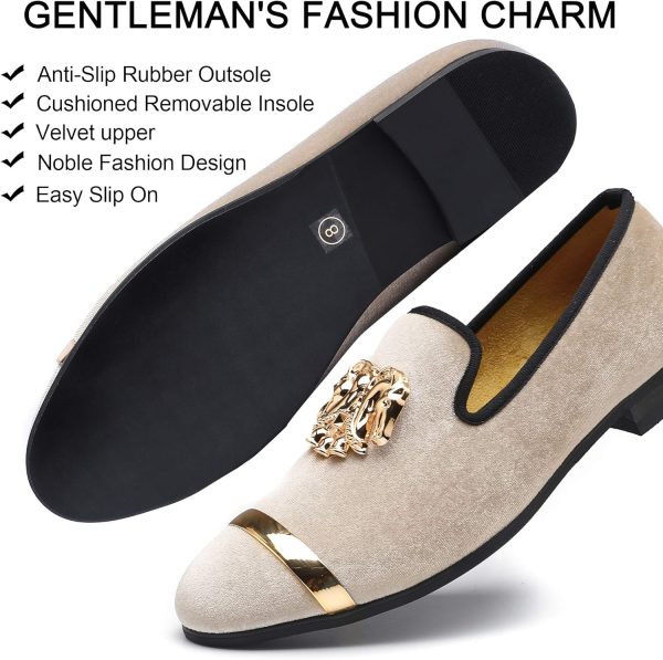 Mens Rhinestone Loafers Velvet Tuxedo Dress Shoes with Gold Plate Smoking - Image 2