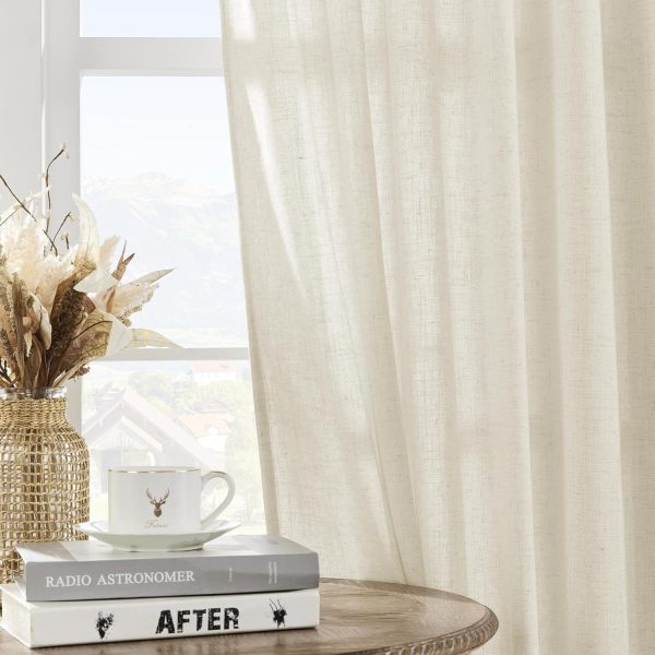Joydeco Linen Curtains 2 Panel Set,Light Filtering, Ivory on Linen Curtains - Image 6