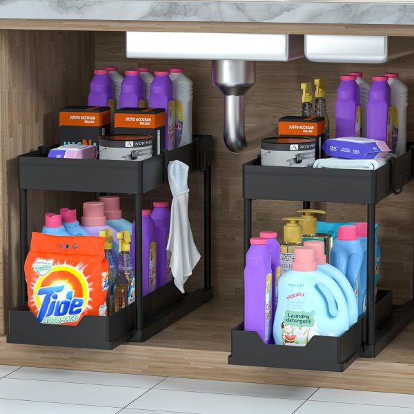 Under Sink Organizer 2 Pack, Bathroom Cabinet Organizer, 2 Tier Sliding - Image 4