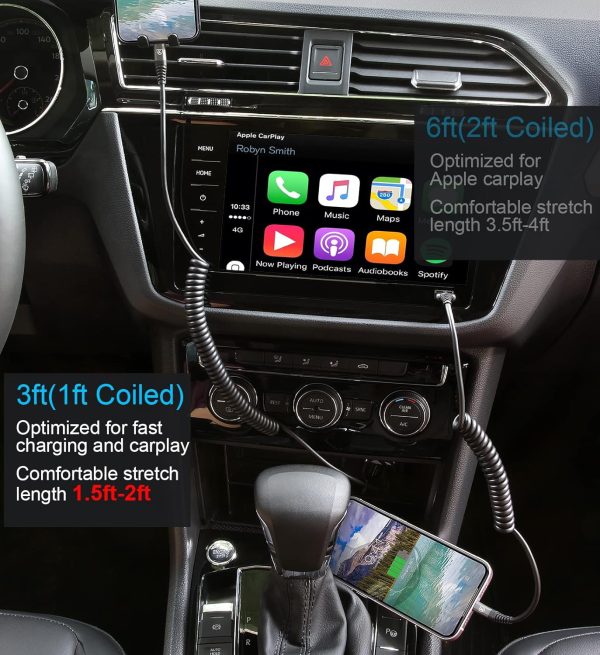 Coiled Lightning Cable, iPhone Charger Cable 3FT for Car, 2 Pack [Apple MFi - Image 3