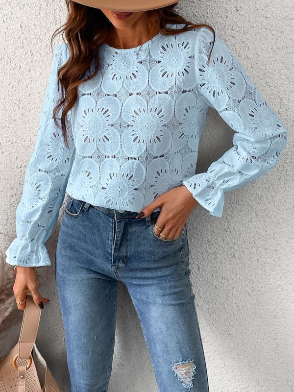 CUPSHE Women Eyelet Long Sleeve Tops Shirts Dressy Hollow Out Crochet Lace - Image 6