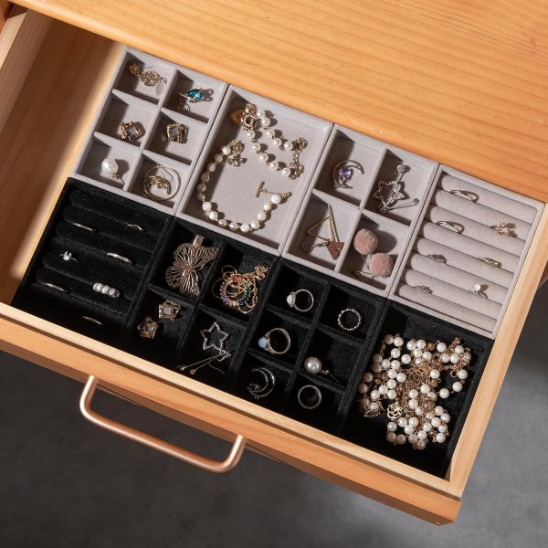 Frebeauty Small Jewelry Tray Set,Stackable Velvet Jewelry Organizer - Image 7
