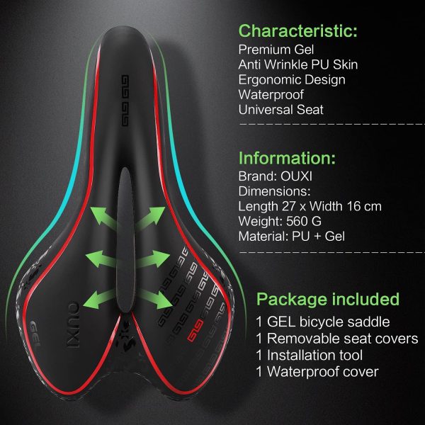 OUXI Comfort Bike Seat Comfortable Gel Bicycle Saddle Replacement Soft - Image 2