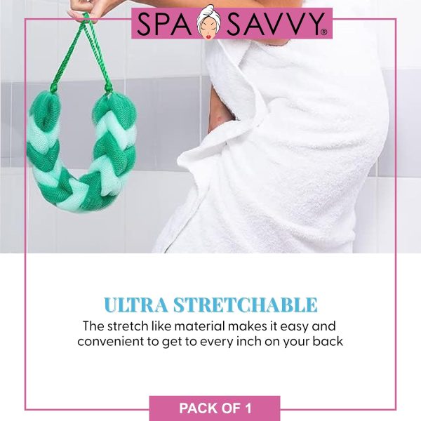 Bath Loofah Body Scrubber with Rope Handles, Long Stretch Shower Back - Image 4