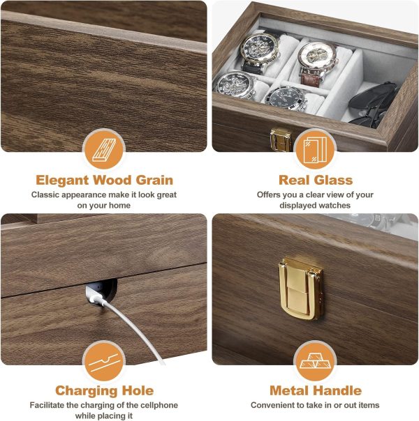 Homde Watch Box for Men Jewelry Organizer with Real Glass Watch Case for - Image 4