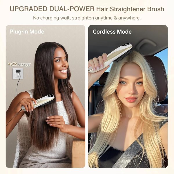 Luxspire Cordless Hair Straightener Brush, Dual Power Hair Brush - Image 2