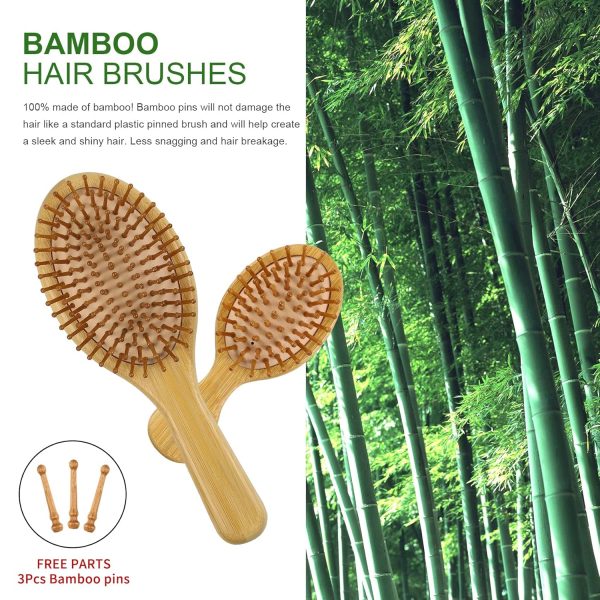 MRD Hair Brush Set, Natural Bamboo Comb Paddle Detangling Hairbrush, - Image 3
