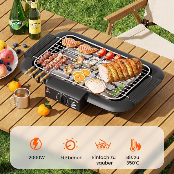 Electric BBQ Grill, Smokeless Non-Stick Indoor/Outdoor Barbecue Grill, - Image 2