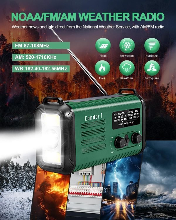 Emergency Crank Radio, 20000mAh / 74000mWh Weather Radio, Solar Hand Crank - Image 4
