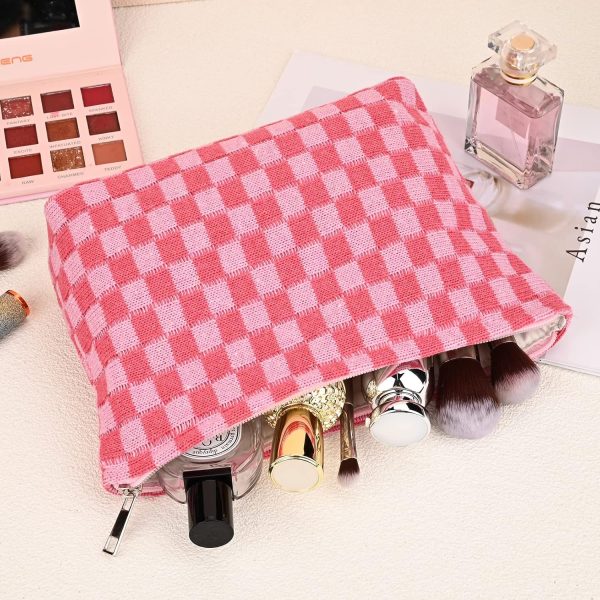 SOIDRAM 2 Pieces Makeup Bag Large Checkered Cosmetic Bag Capacity Canvas - Image 5