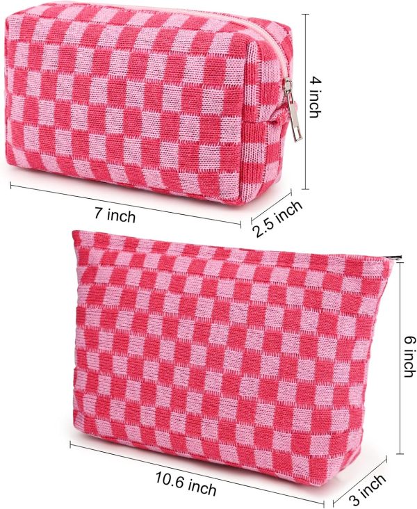 SOIDRAM 2 Pieces Makeup Bag Large Checkered Cosmetic Bag Capacity Canvas - Image 3
