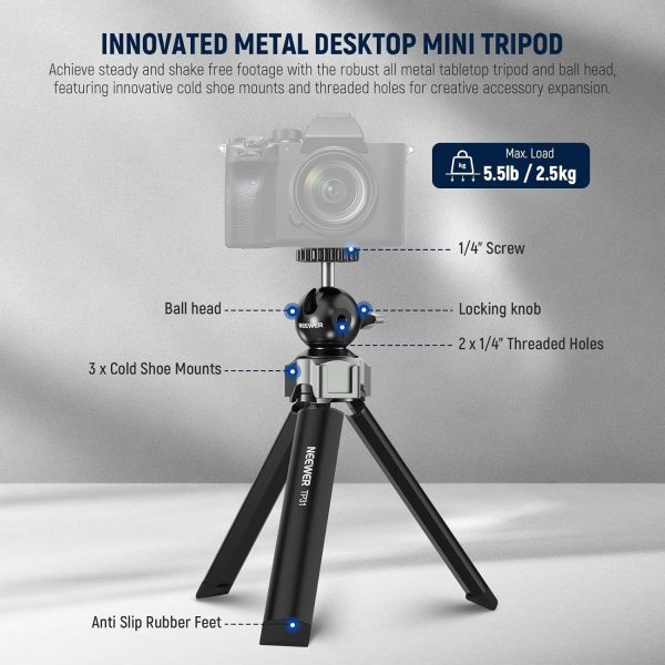 NEEWER Mini Desk Tripod for iPhone with Ball Head 360° Rotatable 3 Cold - Image 2