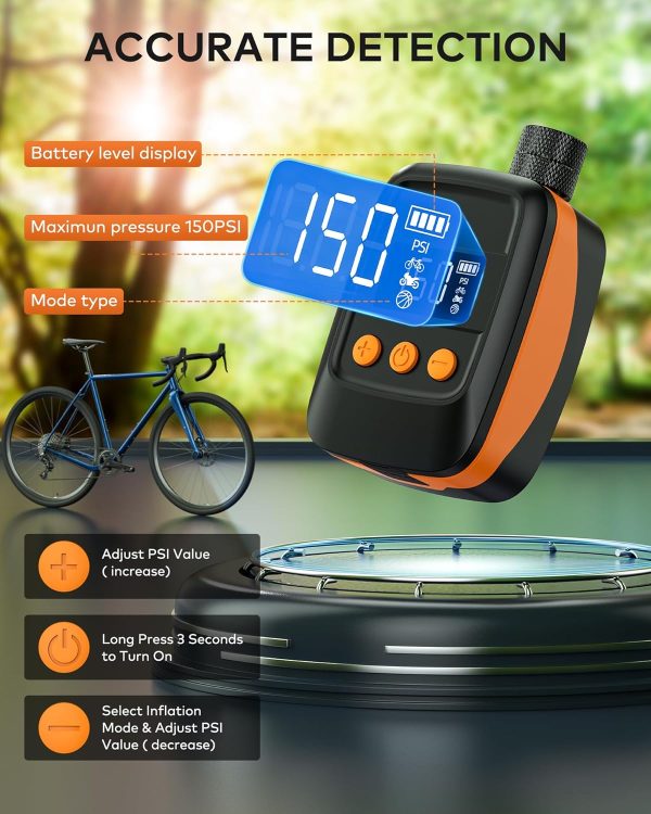 Bike Pump Electric Bike Tire Pump with Gauge, 150 PSI Electric Bicycle Pump - Image 2