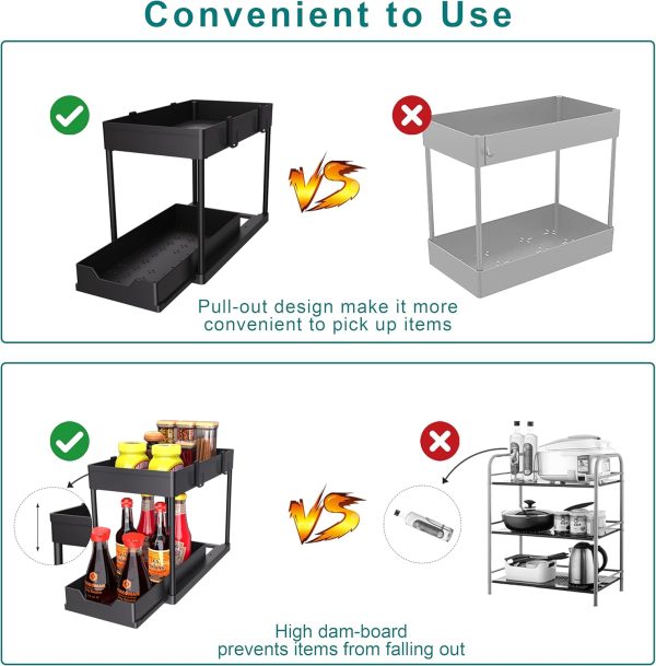 Under Sink Organizer 2 Pack, Bathroom Cabinet Organizer, 2 Tier Sliding - Image 8