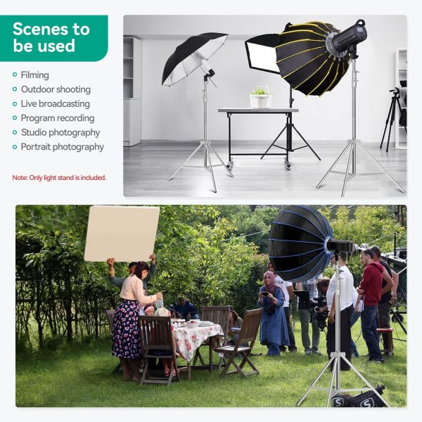 Takerers Heavy Duty Light Stand Photography: Stainless Steel 9.2ft/110inch - Image 6