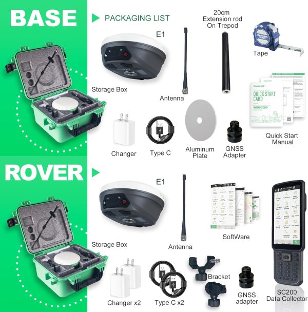 E1 RTK GNSS Survey Equipment RTK GNSS GPS with IMU Rover & Base Handheld - Image 5