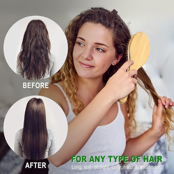 MRD Hair Brush Set, Natural Bamboo Comb Paddle Detangling Hairbrush, - Image 5
